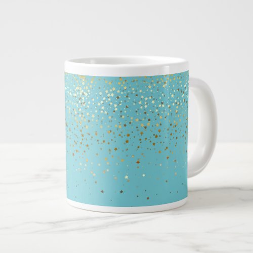 Jumbo Mug_Petite Golden Stars_Aqua Large Coffee Mug