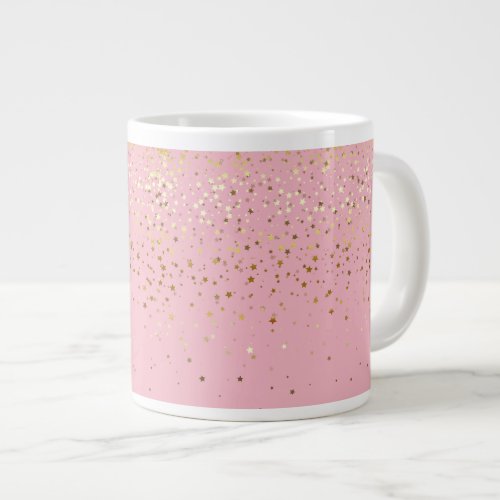 Jumbo Mug_Petite Golden Stars_Pink Large Coffee Mug
