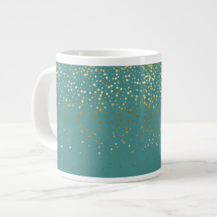 Jumbo Mug-Petite Golden Stars-Teal Giant Coffee Mug