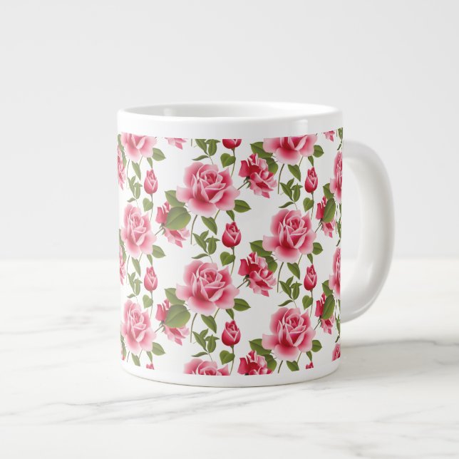 Jumbo Mug-Pink Roses Giant Coffee Mug (Front Right)