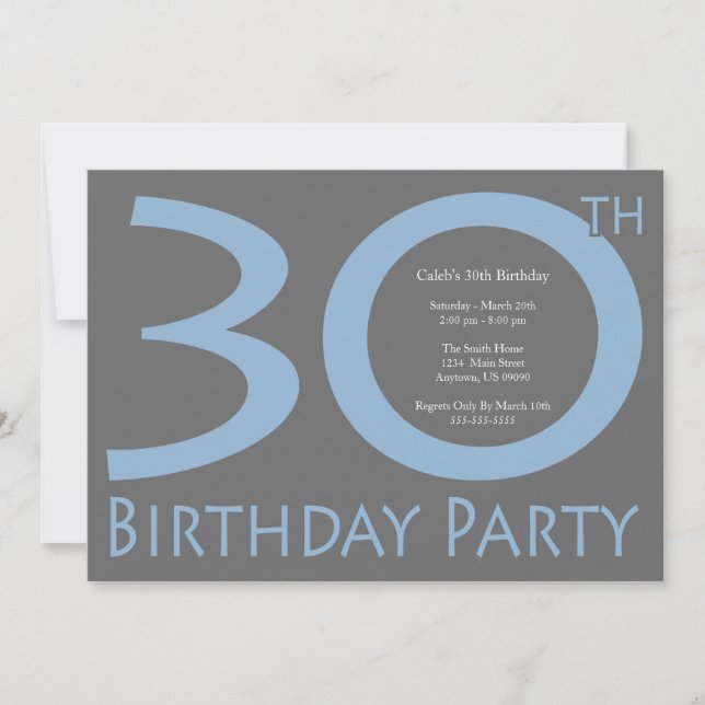 Jumbo Numbers Birthday Party (Blue / Gray) Invitation (Front)