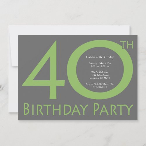 Jumbo Numbers Birthday Party Lime Green  Gray Invitation