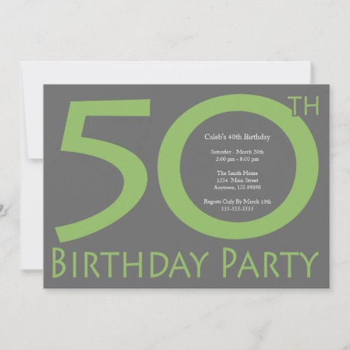 Jumbo Numbers Birthday Party Lime Green  Gray Invitation