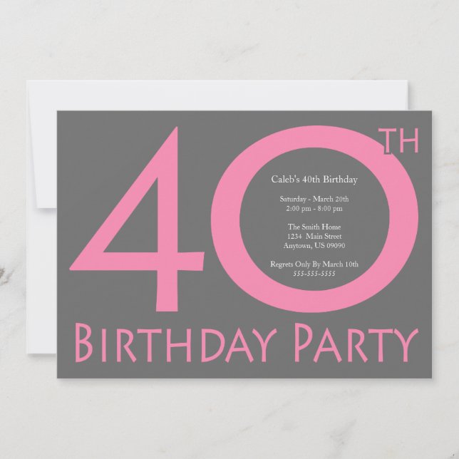 Jumbo Numbers Birthday Party (Pink / Gray) Invitation (Front)