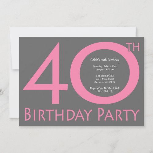 Jumbo Numbers Birthday Party Pink  Gray Invitation