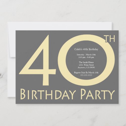 Jumbo Numbers Birthday Party Yellow  Gray Invitation