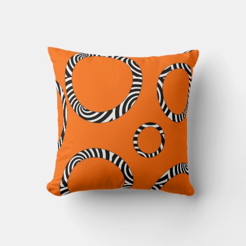 Jumbo Orange Black White Striped Circles Pillow