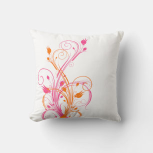 Jumbo Orange, Pink, White Floral Vines Pillow