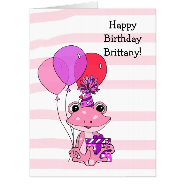 Jumbo Personalized Frog Themed Girl's Birthday Card (Front)