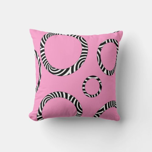 Jumbo Pink Black White Striped Circles Pillow