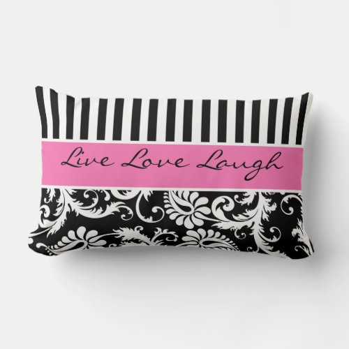 Jumbo Pink Black White Stripes Damask Pillow