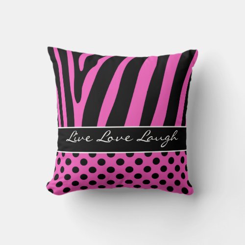 Jumbo Pink Black Zebra Stripe Polka Dots Pillow