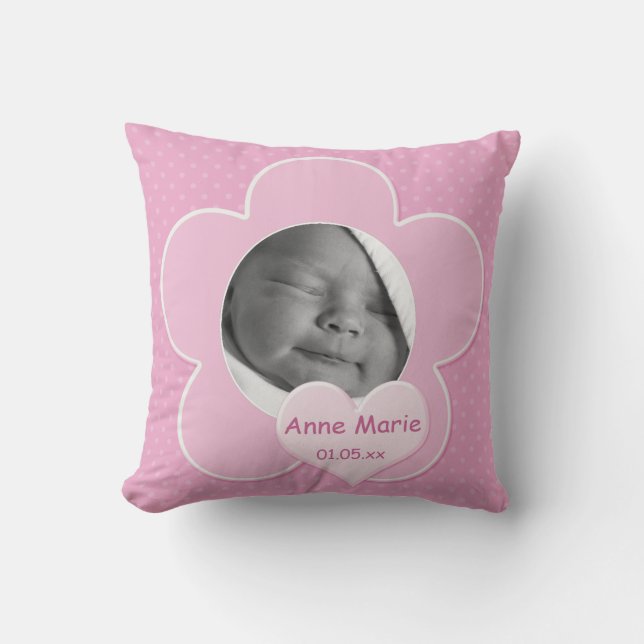 Jumbo Pink Polka Dot Baby Photo Pillow (Front)
