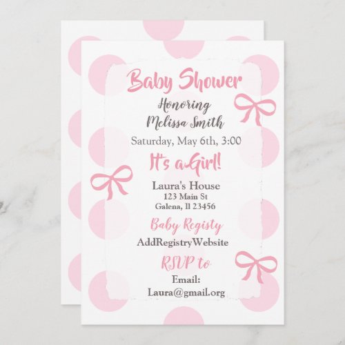 Jumbo Pink Polka Dot girls Baby Shower Invitation