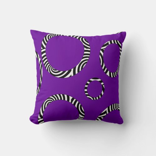 Jumbo Purple Black White Striped Circles Pillow