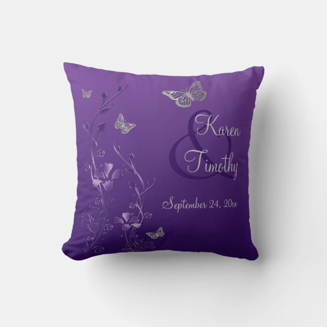 Jumbo Purple Gray Butterfly Floral Keepsake Pillow (Front)