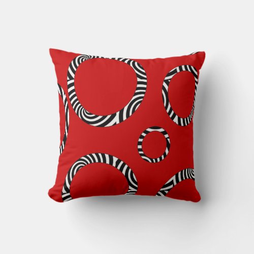 Jumbo Red Black White Striped Circles Pillow