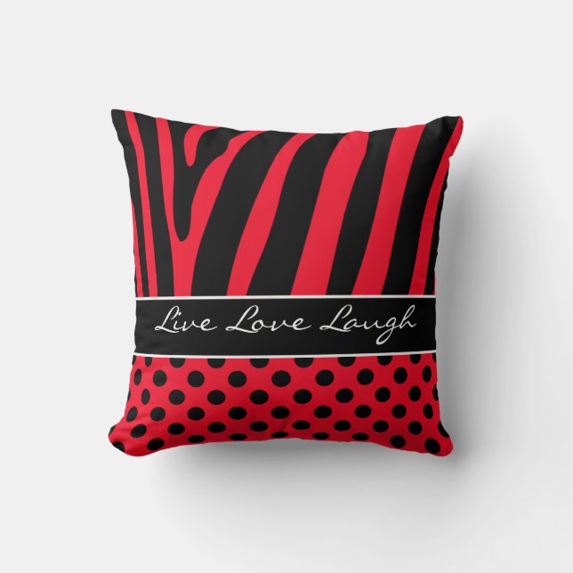Jumbo Red Black Zebra Stripe Polka Dots Pillow (Front)