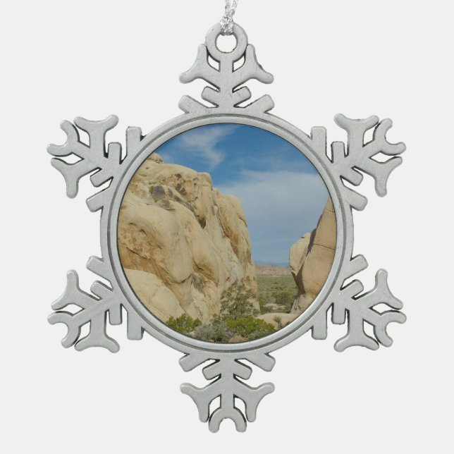 Jumbo Rocks at Joshua Tree National Park Snowflake Pewter Christmas Ornament (Front)