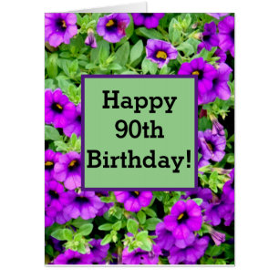 JUMBO SIZE/HAPPY 90TH/PURPLE PETUNIAS/CUSTOMIZABLE CARD