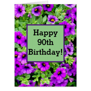 JUMBO SIZE/HAPPY 90TH/PURPLE PETUNIAS/CUSTOMIZABLE CARD