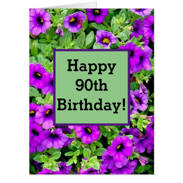 JUMBO SIZE/HAPPY 90TH/PURPLE PETUNIAS/CUSTOMIZABLE CARD (Front)