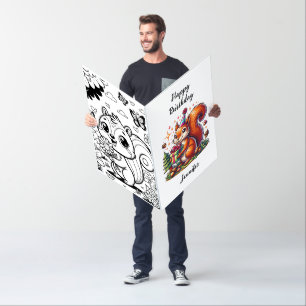 Jumbo-sized Birthday Squirrel Coloring Page Card