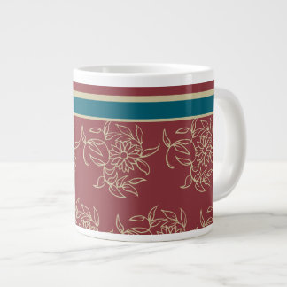 Jumbo-sized Coffee or Soup Mug, Maroon Blue Floral Giant Coffee Mug