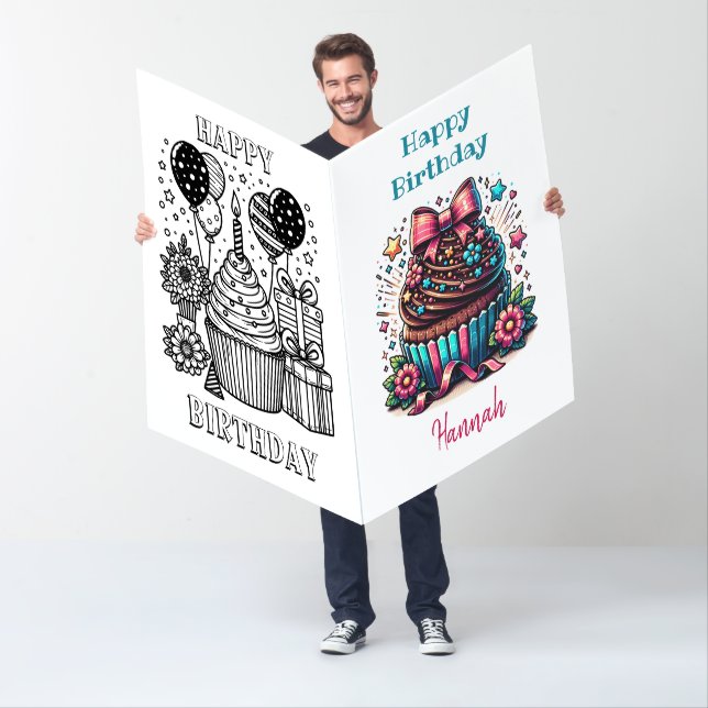 Jumbo-Sized Cupcake and Coloring Page Birthday Card (In Situ)