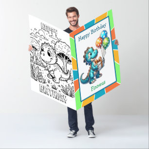 Jumbo-Sized Cute Dinosaur Coloring Page Birthday Card