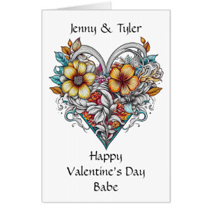 Jumbo-Sized Floral Heart Romantic Personalized Card