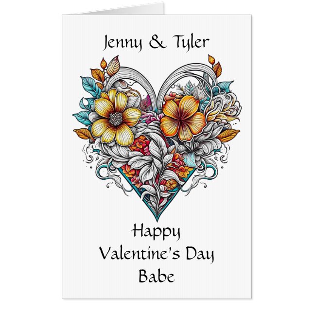Jumbo-Sized Floral Heart Romantic Personalized Card (Front)