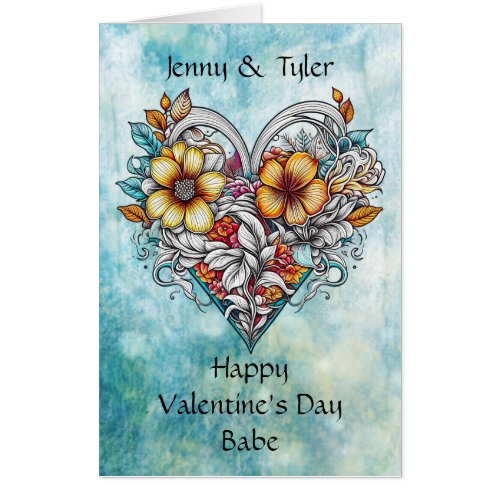 Jumbo_Sized Floral Heart Romantic Personalized Card