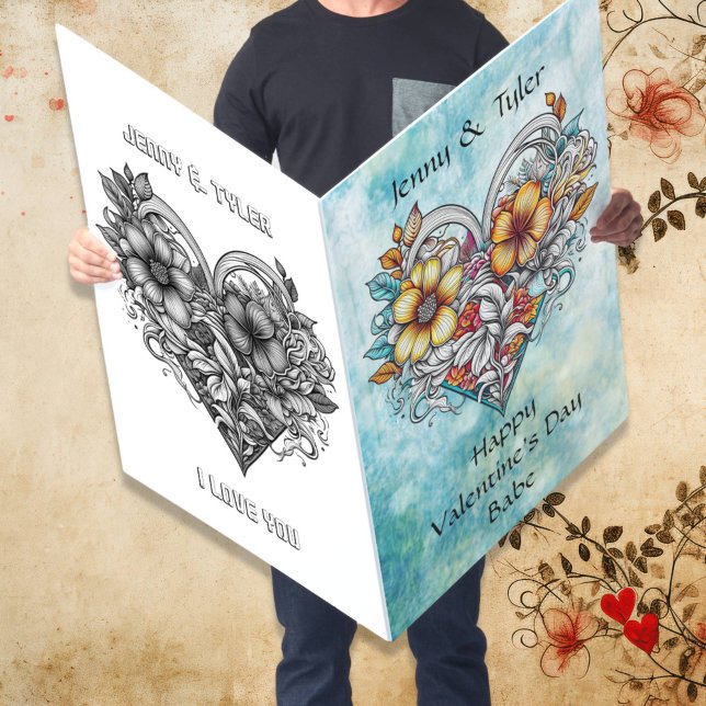 Jumbo-Sized Floral Heart Romantic Personalized Card (Creator Uploaded)