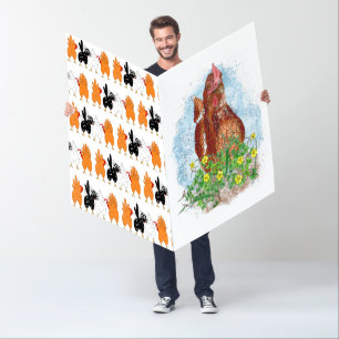 Jumbo Sized Hand drawn Chicken Art Happy Birthday Card