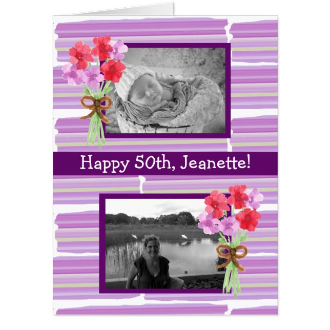 Jumbo Sized Happy Birthday Now and Then Photos Card (Front)