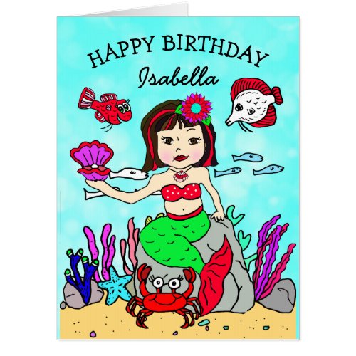 Jumbo Sized Mermaid Happy Birrthday Personalized Card