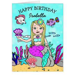 Jumbo Sized Mermaid Happy Birrthday Personalized Card