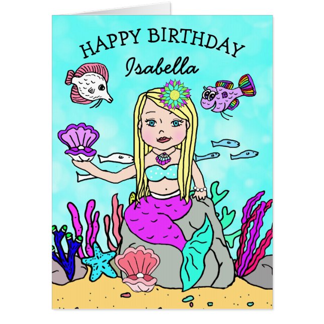 Jumbo Sized Mermaid Happy Birrthday Personalized Card (Front)