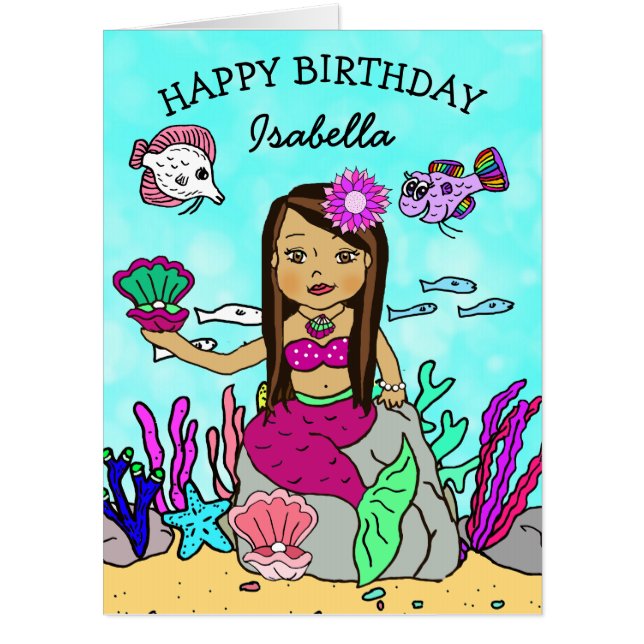 Jumbo Sized Mermaid Happy Birrthday Personalized Card (Front)