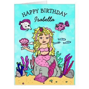 Jumbo Sized Mermaid Happy Birrthday Personalized Card