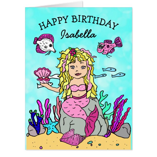 Jumbo Sized Mermaid Happy Birrthday Personalized Card (Front)