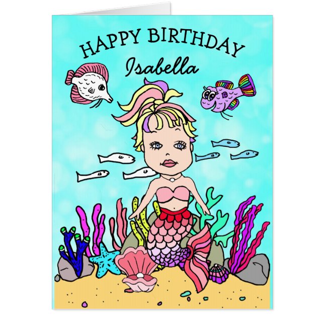 Jumbo Sized Mermaid Happy Birrthday Personalized Card (Front)