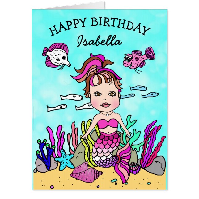 Jumbo Sized Mermaid Happy Birrthday Personalized Card (Front)