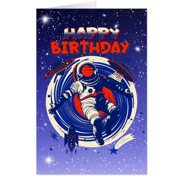 Jumbo Sized Personalized Astronaut Themed Birthday Card (Front)