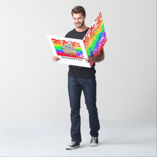 Jumbo Sized Rainbow Cupcake Fluid Art Birthday     Card