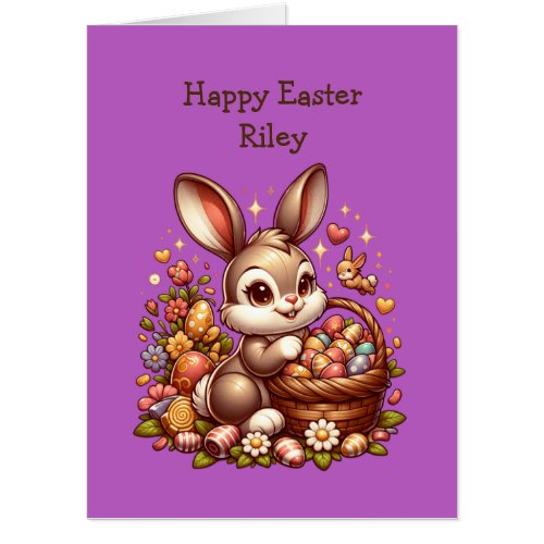 Jumbo_Sized Vintage Easter Bunny Basket and Eggs Card