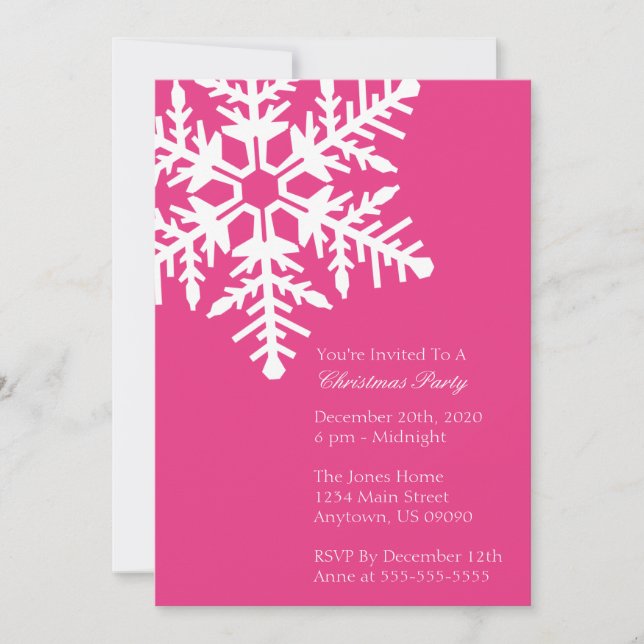 Jumbo Snowflake Christmas Party Invitation (Pink) (Front)
