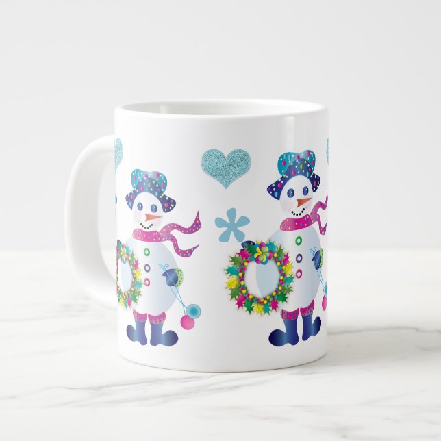 Jumbo Snowman Kaleidoscope Collection Christmas Giant Coffee Mug (Front Left)