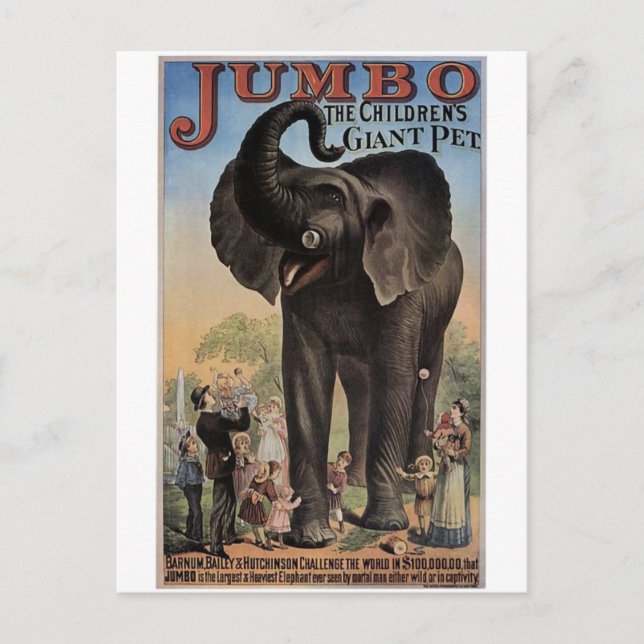 Jumbo The Giant Elephant Retro Theater Postcard (Front)